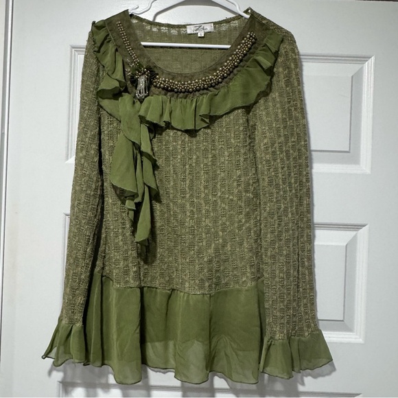 Olive Ruffle Blouse - Picture 2 of 9
